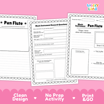 Pan Flute Music Research Page Worksheets and Information Poster