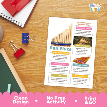 Pan Flute Music Research Page Worksheets and Information Poster