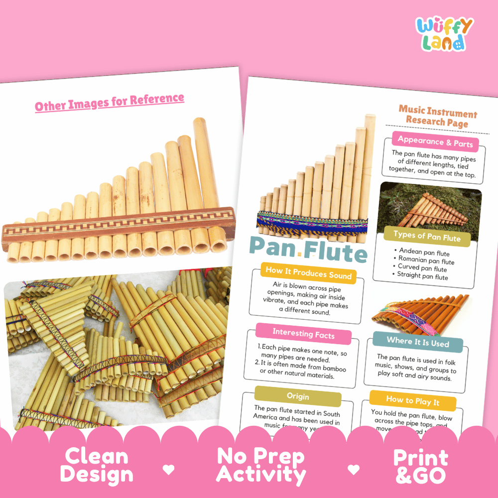 Pan Flute Music Research Page Worksheets and Information Poster