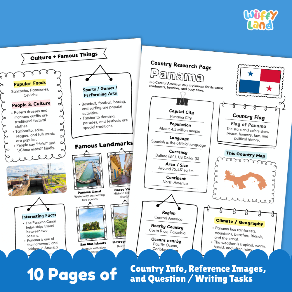 Panama Country Research Project Worksheets and Activity Pages