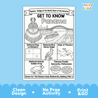 Panama Country Study Geography Coloring Page Worksheet Activity