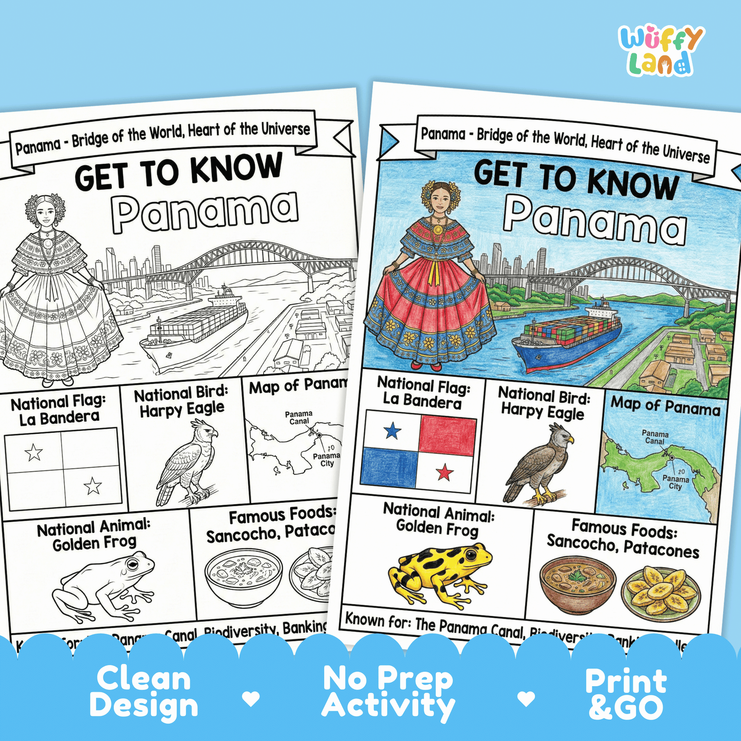 Panama Country Study Geography Coloring Page Worksheet Activity