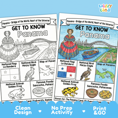 Panama Country Study Geography Coloring Page Worksheet Activity