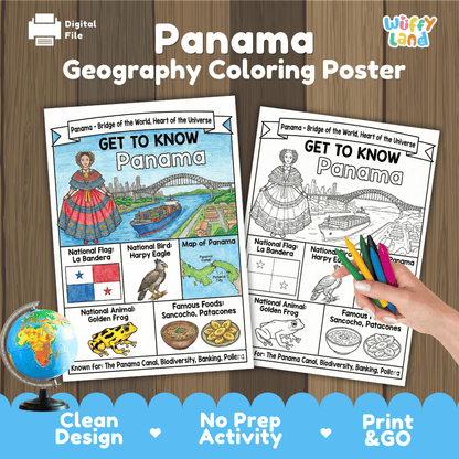 Panama Geography Coloring Poster and Activity Worksheet