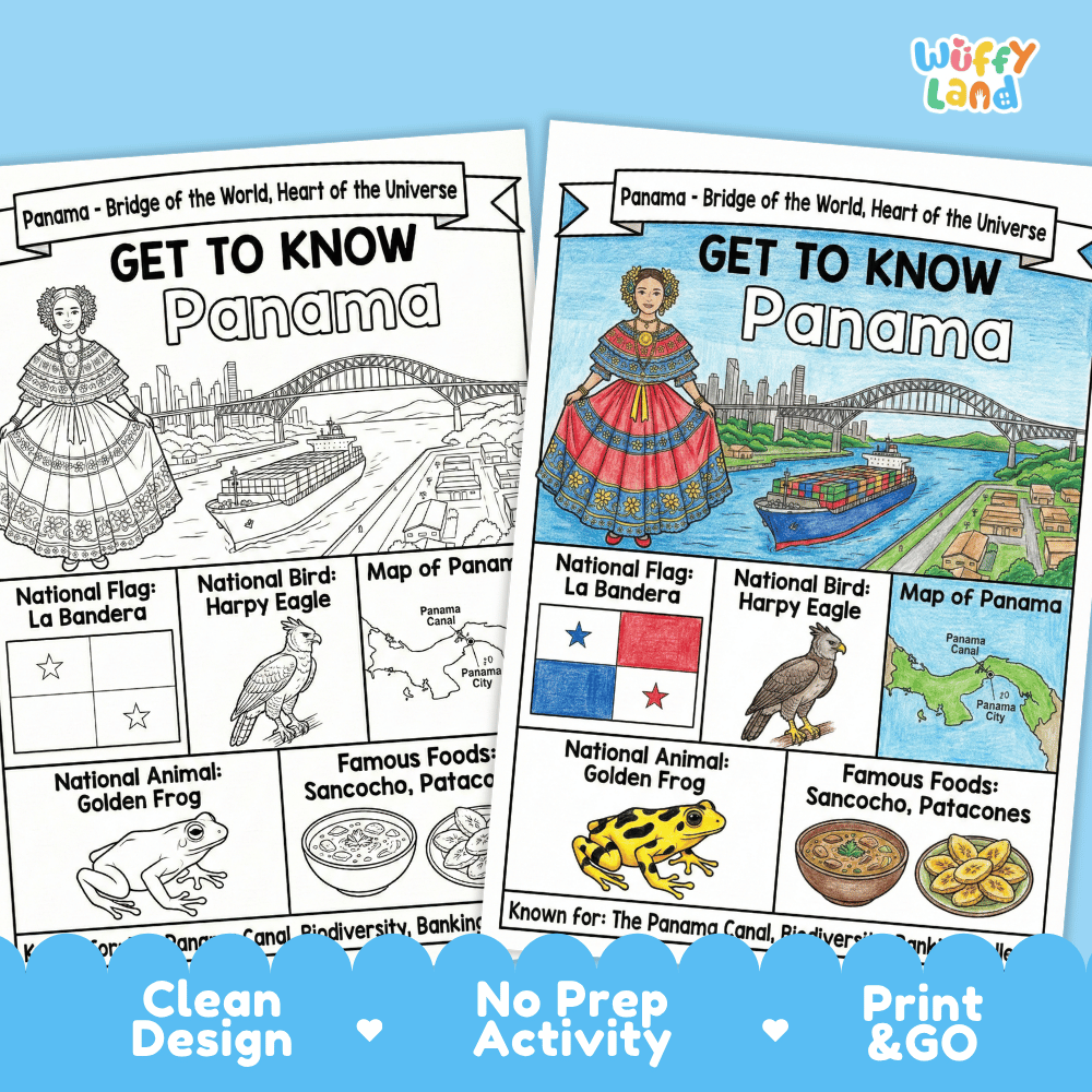 Panama Geography Coloring Poster and Activity Worksheet