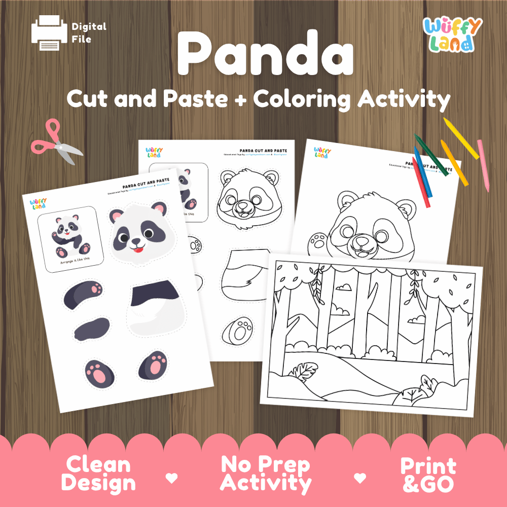 Panda Cut and Paste Craft and Coloring Activity Worksheets