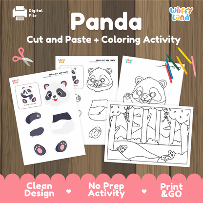 Panda Cut and Paste Craft and Coloring Activity Worksheets