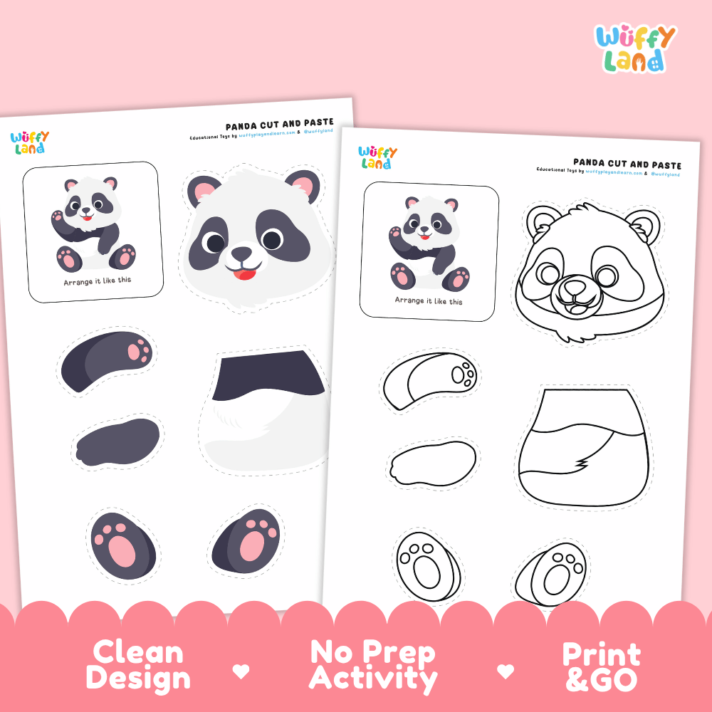 Panda Cut and Paste Craft and Coloring Activity Worksheets