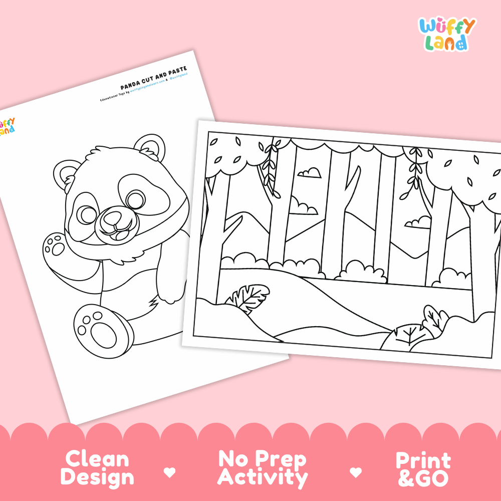 Panda Cut and Paste Craft and Coloring Activity Worksheets