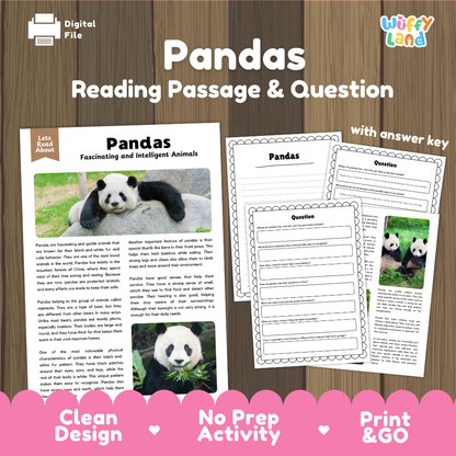 Pandas Reading Passage and Comprehension Questions Worksheets with Answer Key