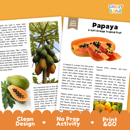 Teacher answer key page showing complete question solutions for Papaya nature and science reading comprehension practice