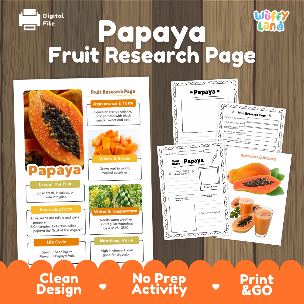 Papaya Fruit Research Page Worksheets and Fact Sheet