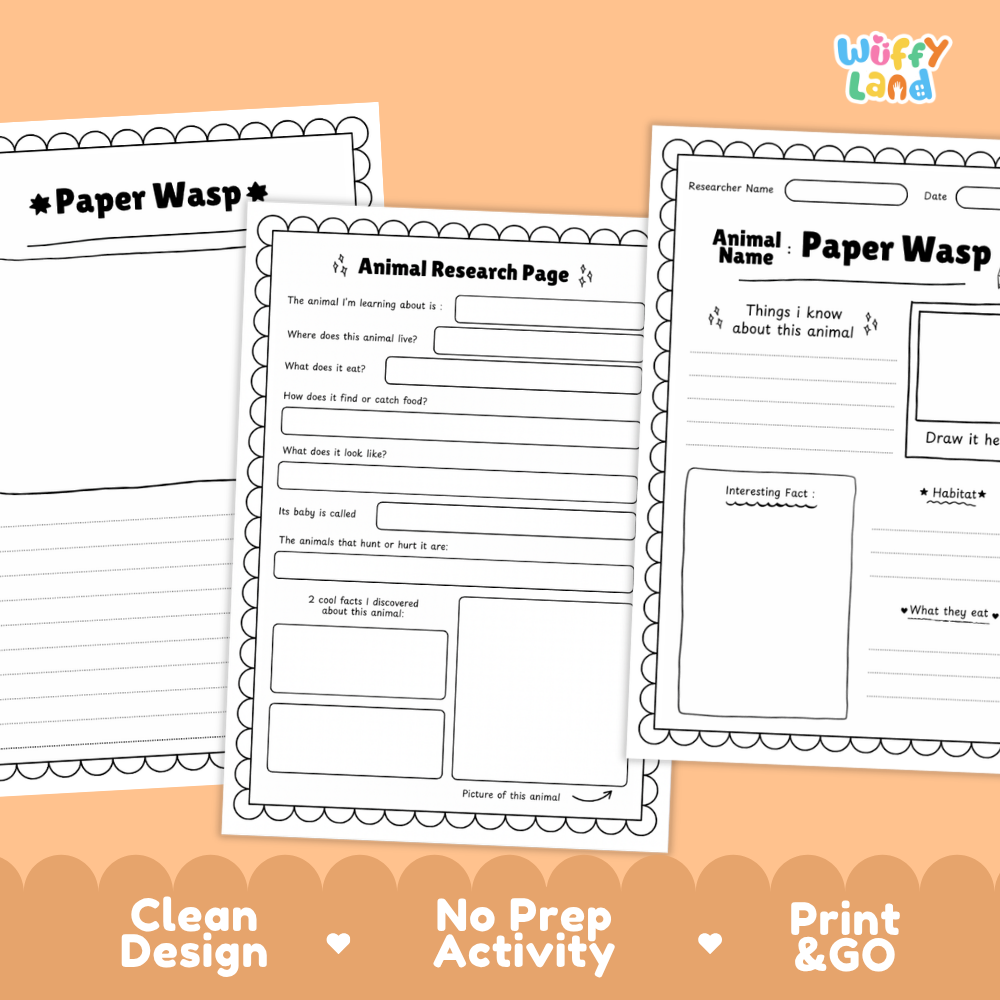 Paper Wasp Animal Research Page Worksheets