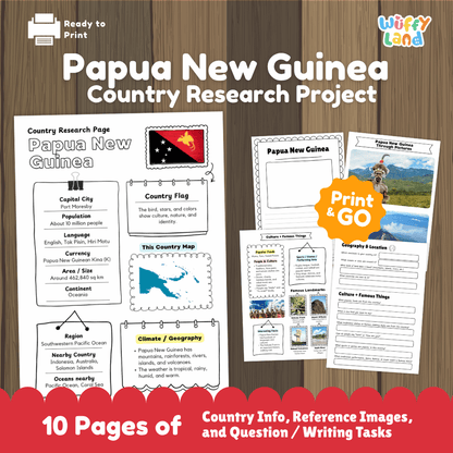 Papua New Guinea Country Research Project Worksheets and Activity Pages
