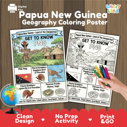 Papua New Guinea Geography Coloring Poster Activity Worksheet
