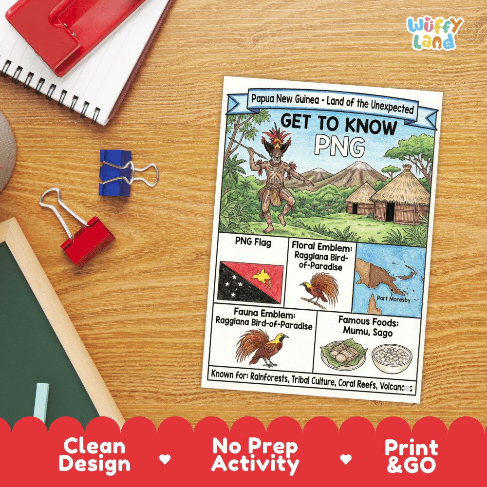 Papua New Guinea Geography Coloring Poster Activity Worksheet