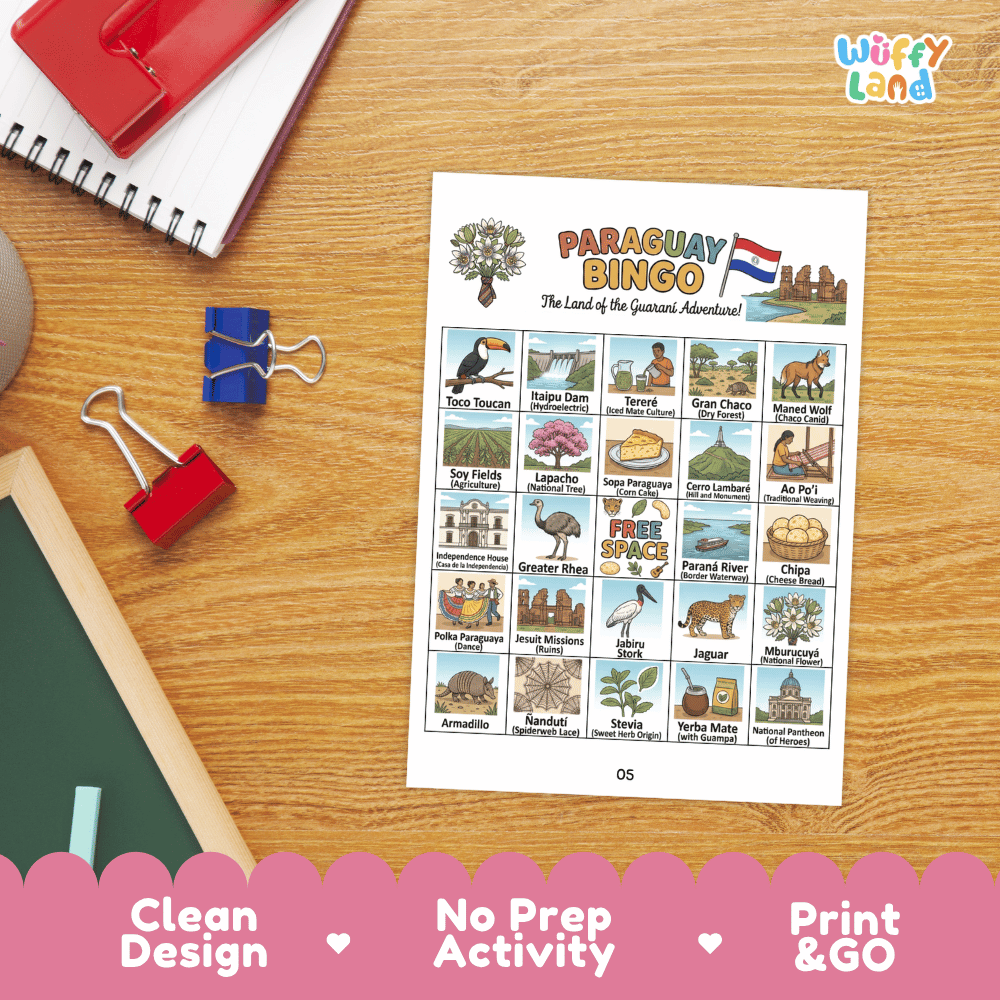 Paraguay Geography BINGO Game South American Country Study Activity Printable Boards