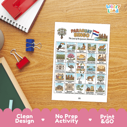 Paraguay Geography BINGO Game South American Country Study Activity Printable Boards