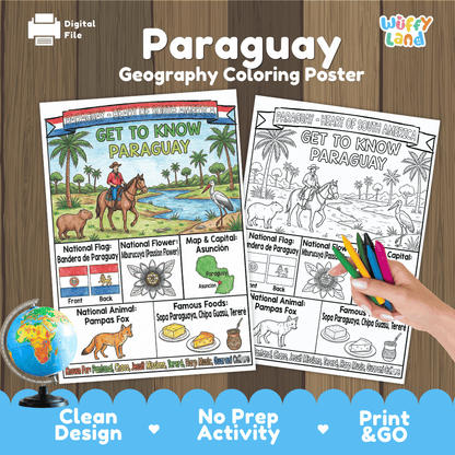 Paraguay Geography Coloring Poster and Fact Sheet Printables