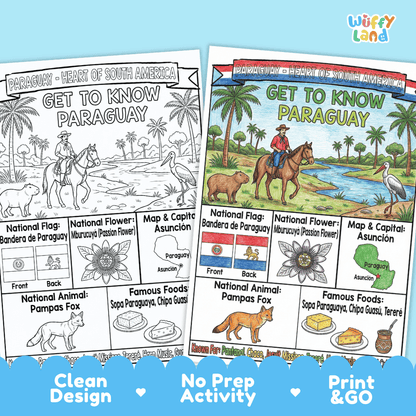 Paraguay Geography Coloring Poster and Fact Sheet Printables