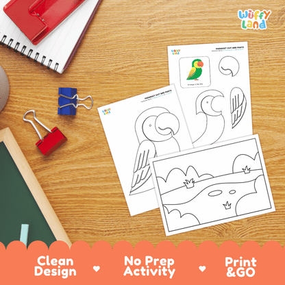 Parakeet Cut and Paste Craft and Coloring Activity Worksheets