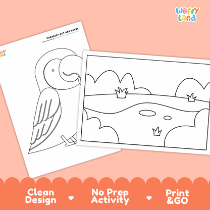 Parakeet Cut and Paste Craft and Coloring Activity Worksheets