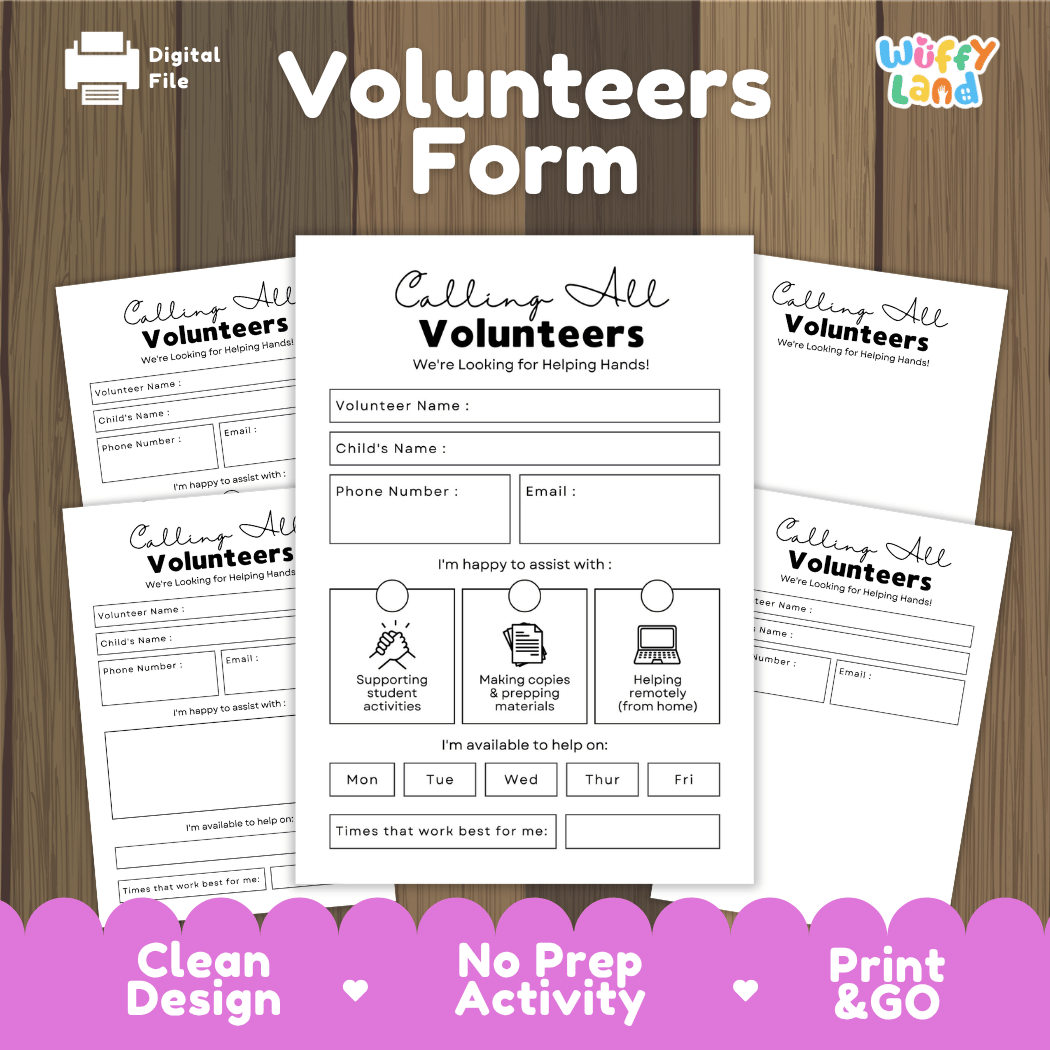 Parent Volunteers Form Back to School Classroom Helpers Printable Sheet