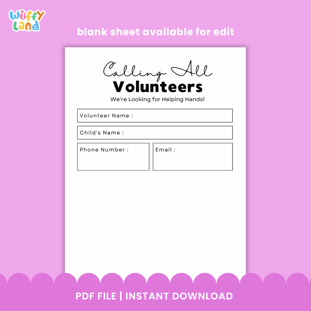 Parent Volunteers Form Back to School Classroom Helpers Printable Sheet
