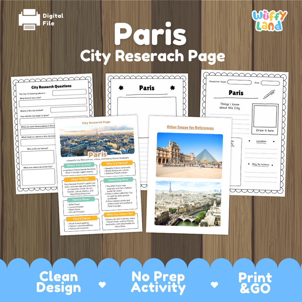 Paris City Research Project Worksheets and Fact Page Activity