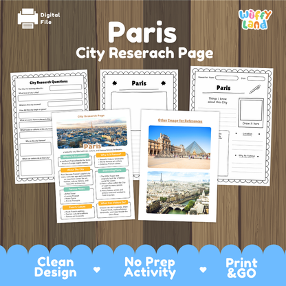 Paris City Research Project Worksheets and Fact Page Activity