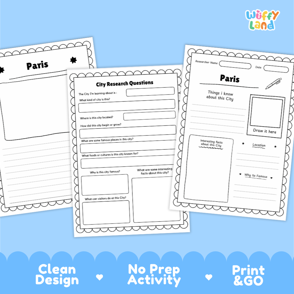 Paris City Research Project Worksheets and Fact Page Activity
