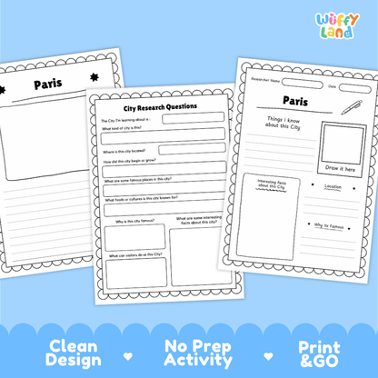 Paris City Research Project Worksheets and Fact Page Activity
