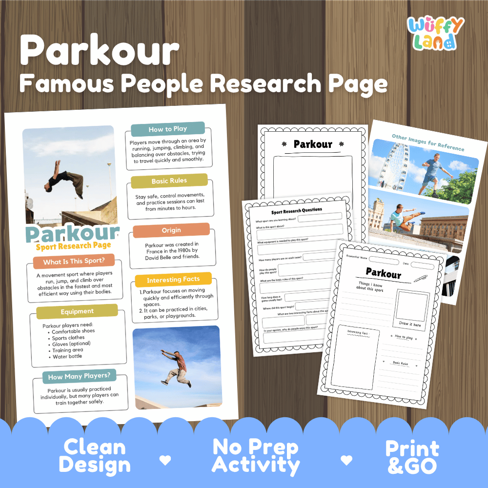 Parkour Sport Research Project Worksheets and Fact Sheet