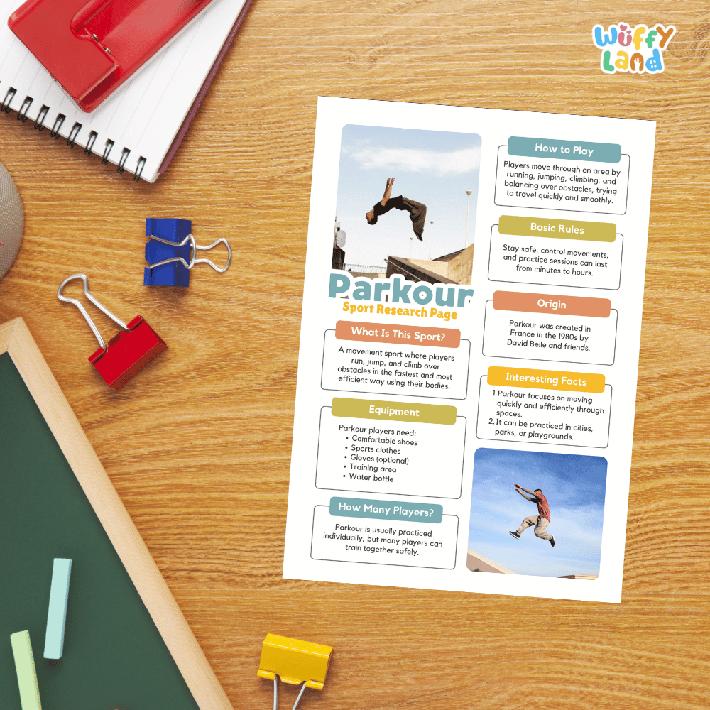 Parkour Sport Research Project Worksheets and Fact Sheet