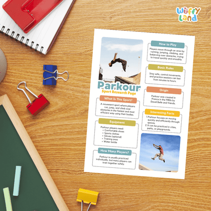 Parkour Sport Research Project Worksheets and Fact Sheet
