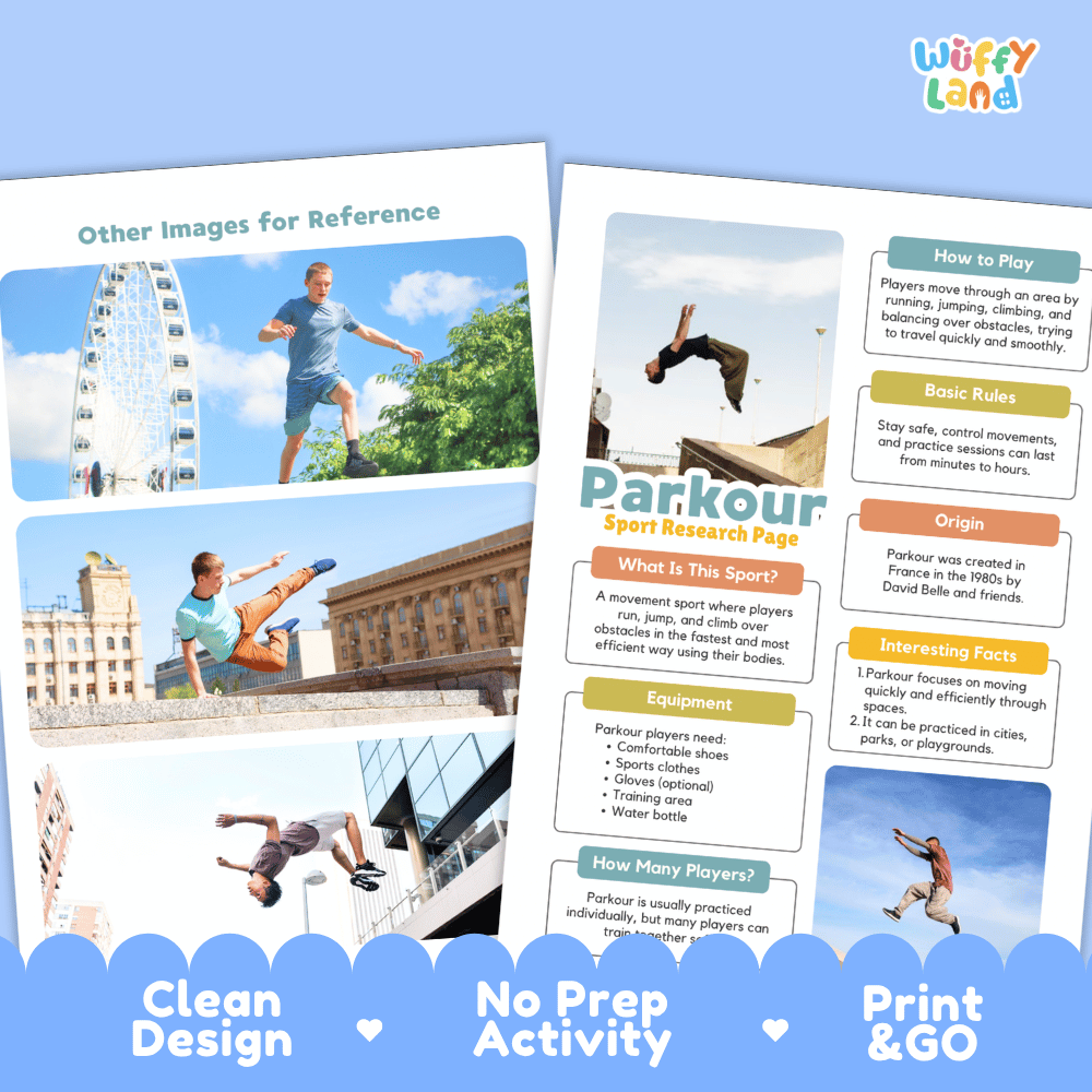 Parkour Sport Research Project Worksheets and Fact Sheet