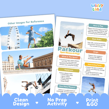 Parkour Sport Research Project Worksheets and Fact Sheet