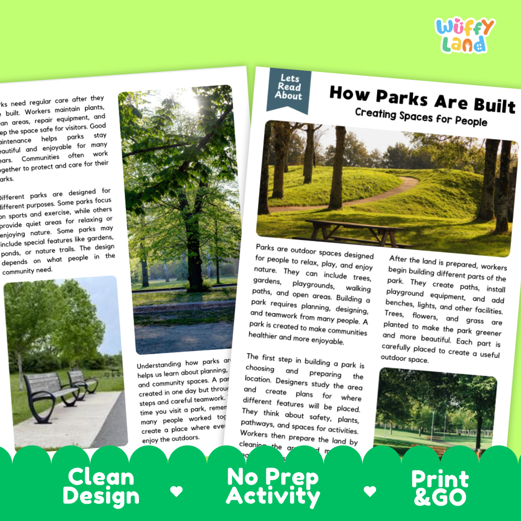 Complete teacher answer key worksheet providing detailed model responses for park comprehension questions