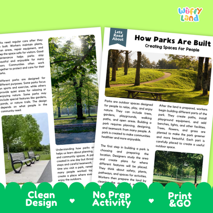 Complete teacher answer key worksheet providing detailed model responses for park comprehension questions
