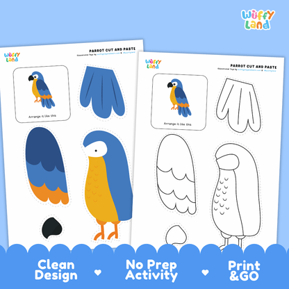 Parrot Cut and Paste Worksheets and Coloring Activity