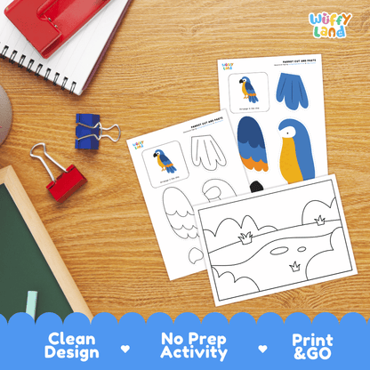 Parrot Cut and Paste Worksheets and Coloring Activity