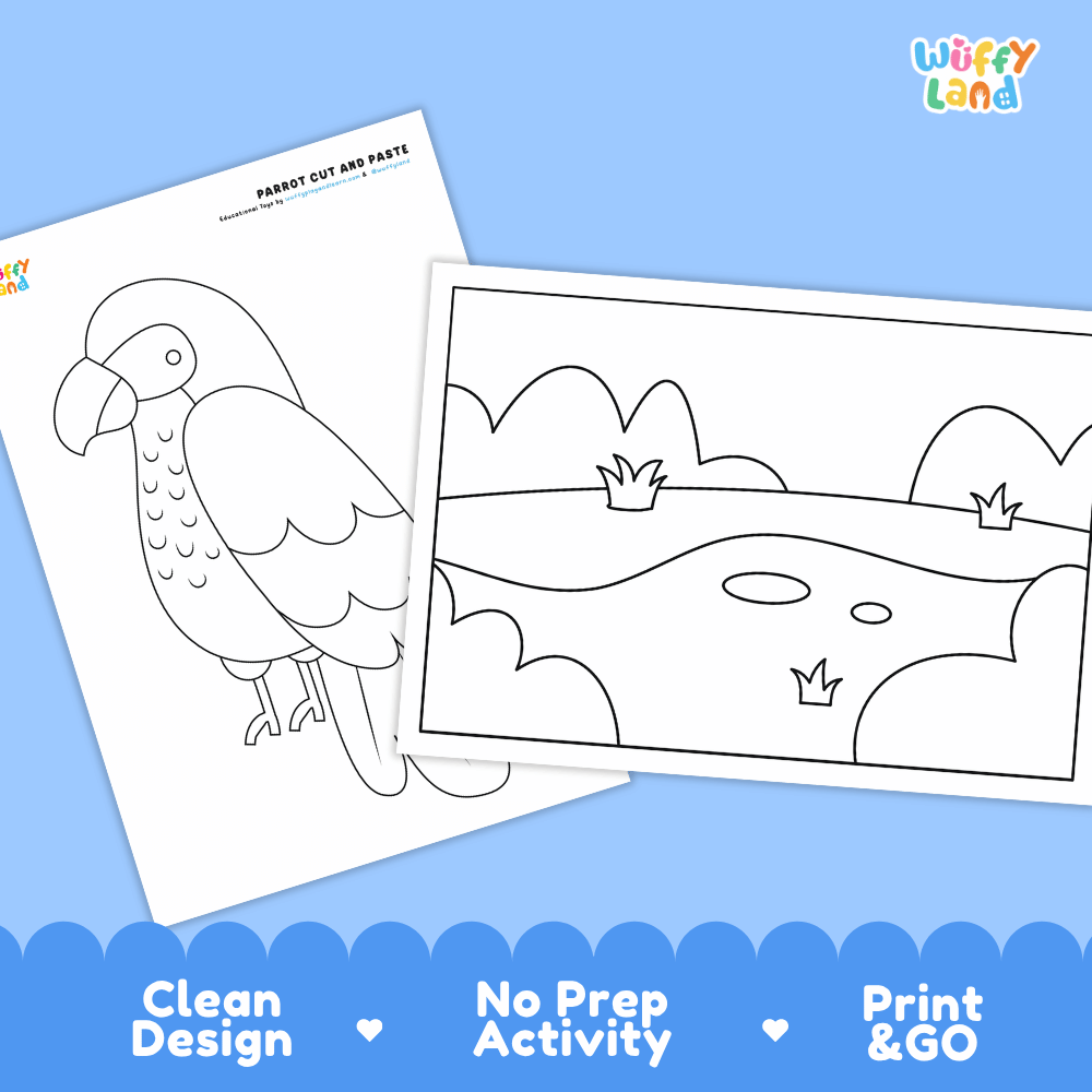 Parrot Cut and Paste Worksheets and Coloring Activity