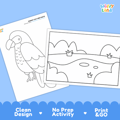 Parrot Cut and Paste Worksheets and Coloring Activity