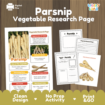 Parsnip Vegetable Research Worksheets and Informational Fact Sheets