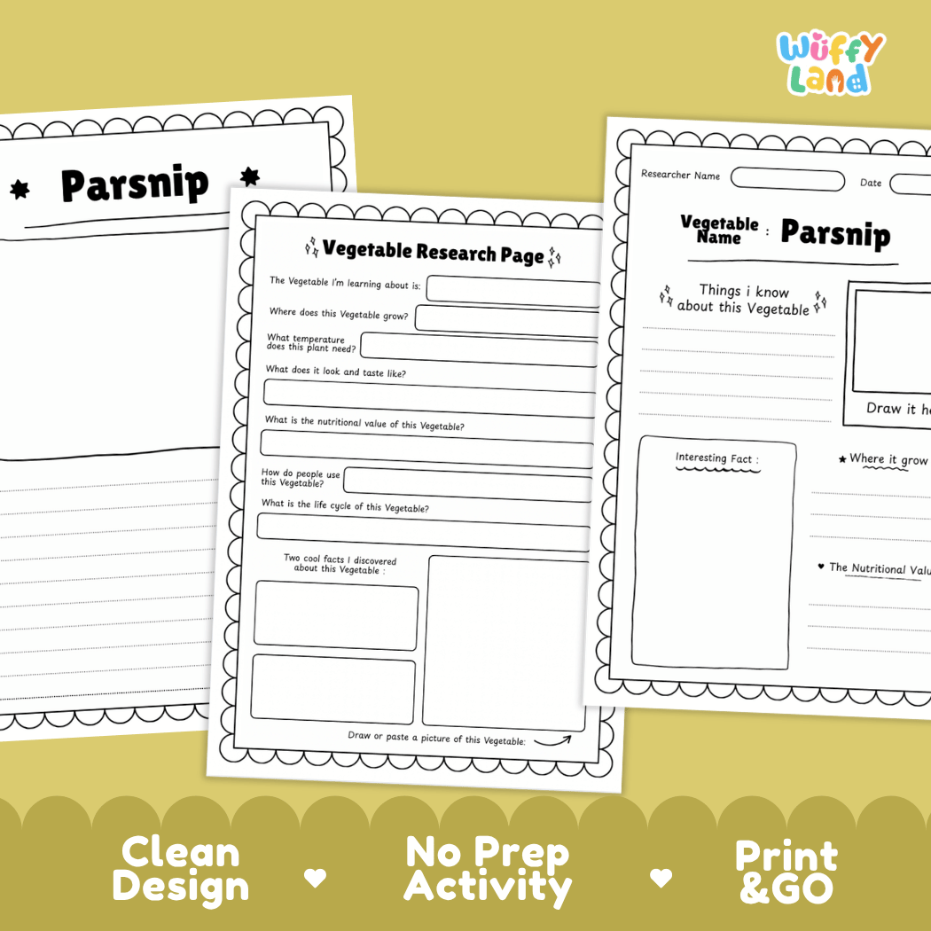 Parsnip Vegetable Research Worksheets and Informational Fact Sheets