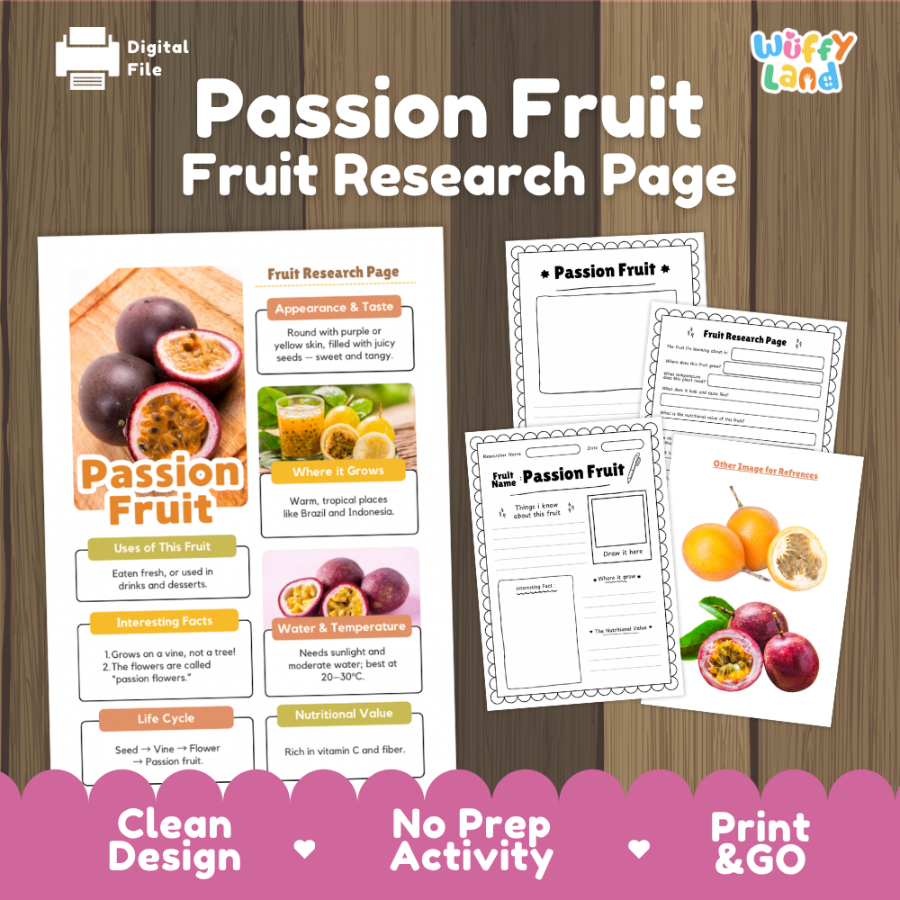 Passion Fruit Fruit Research Page Worksheets and Fact Sheet