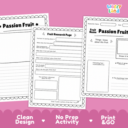 Passion Fruit Fruit Research Page Worksheets and Fact Sheet