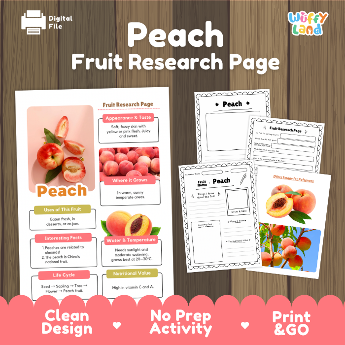 Peach Fruit Research Page Worksheets and Fact Sheet