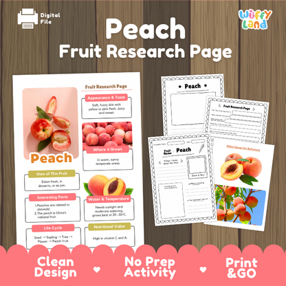 Peach Fruit Research Page Worksheets and Fact Sheet