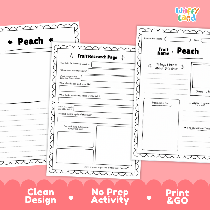 Peach Fruit Research Page Worksheets and Fact Sheet